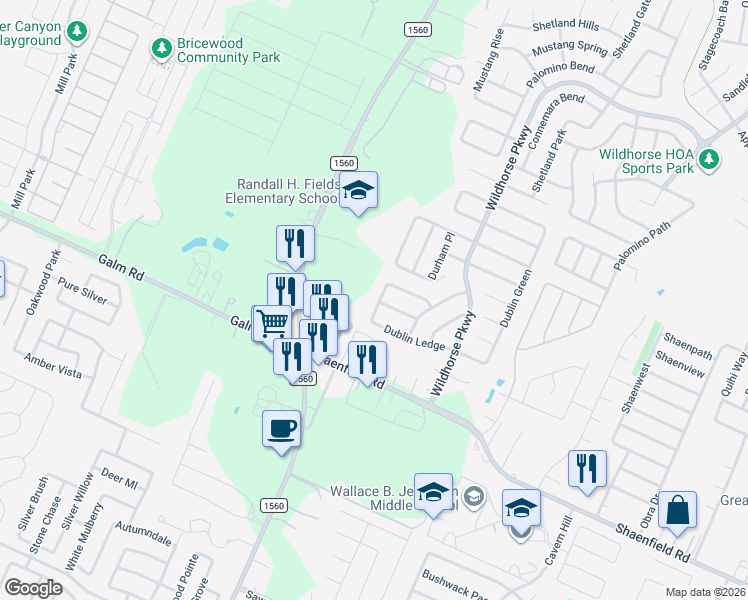 map of restaurants, bars, coffee shops, grocery stores, and more near 9135 Dublin Moor in San Antonio