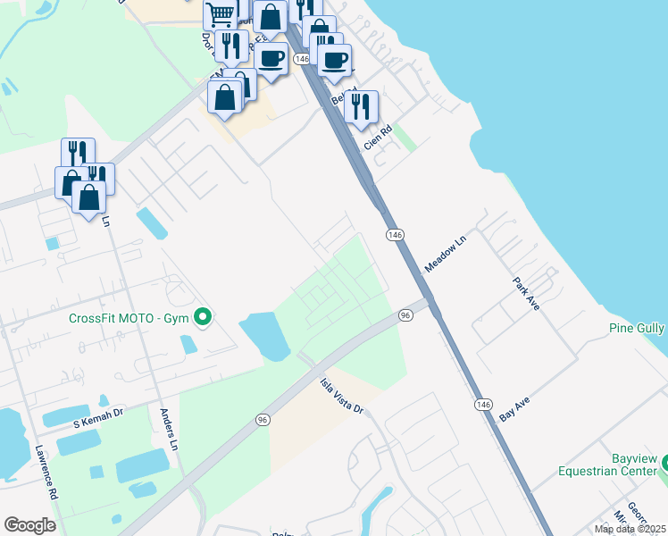 map of restaurants, bars, coffee shops, grocery stores, and more near League City Parkway in Kemah