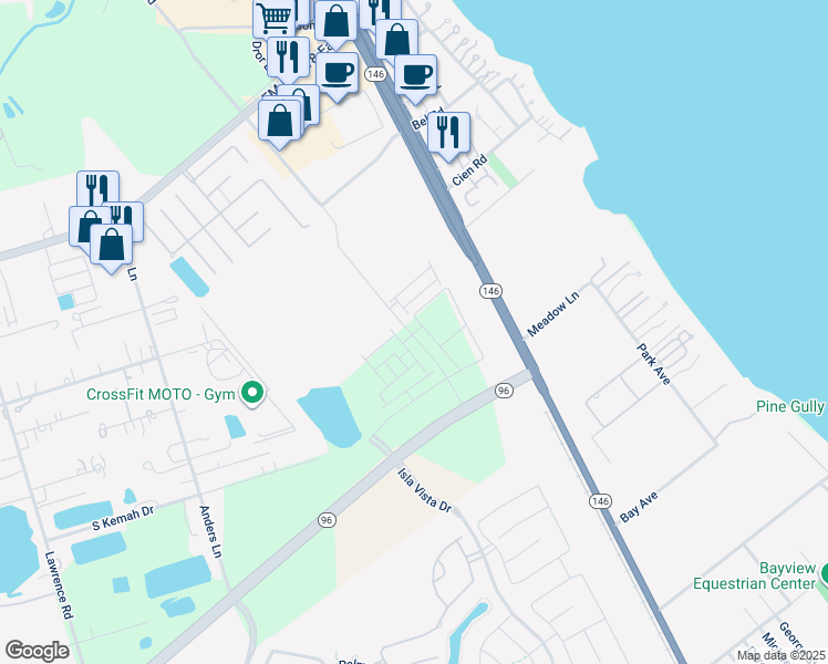 map of restaurants, bars, coffee shops, grocery stores, and more near League City Parkway in Kemah