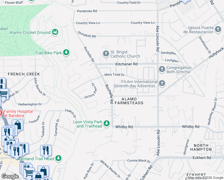 map of restaurants, bars, coffee shops, grocery stores, and more near 9118 Johnny Reb Drive in San Antonio
