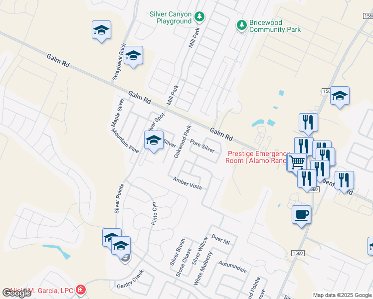map of restaurants, bars, coffee shops, grocery stores, and more near 11923 Silver Coins in San Antonio