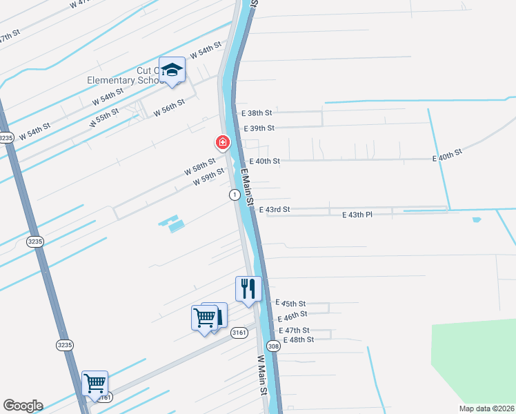 map of restaurants, bars, coffee shops, grocery stores, and more near 159-163 E 43rd St in Cut Off