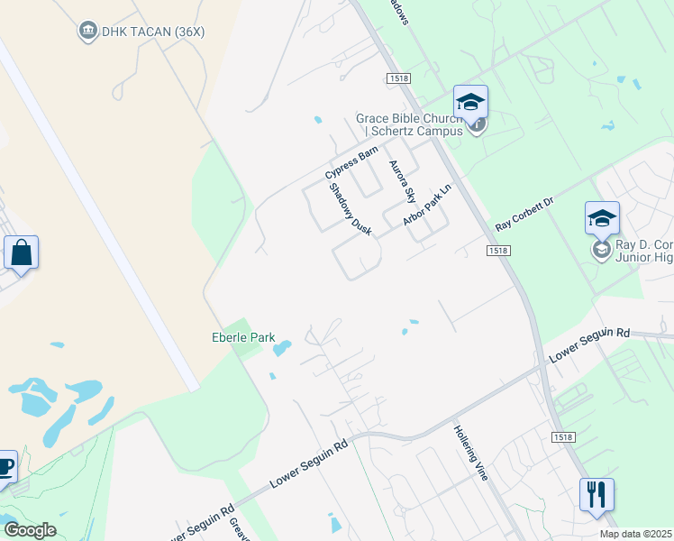 map of restaurants, bars, coffee shops, grocery stores, and more near 10323 Owl Woods in Schertz