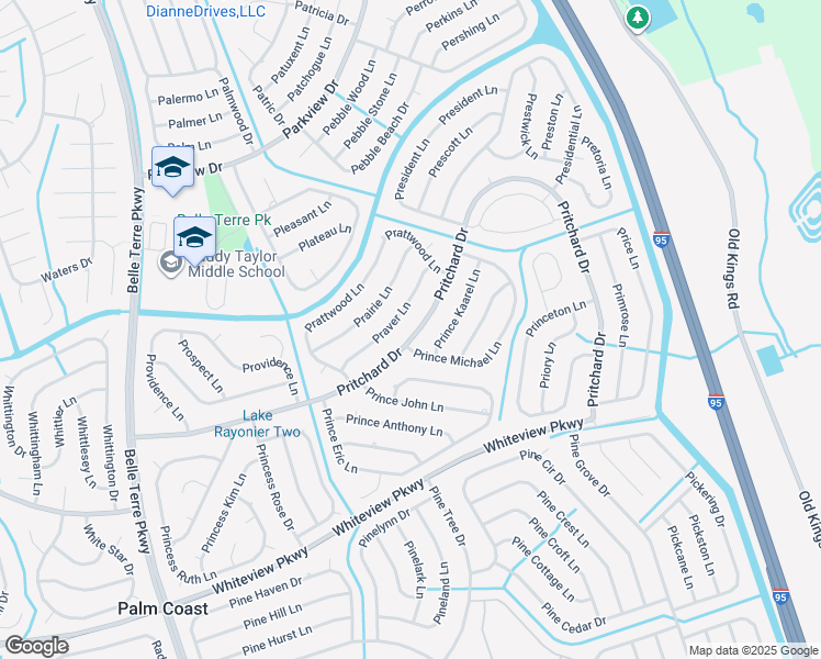 map of restaurants, bars, coffee shops, grocery stores, and more near 83 Pritchard Drive in Palm Coast