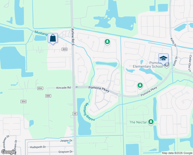 map of restaurants, bars, coffee shops, grocery stores, and more near 2119 Parker Grove Drive in Manvel