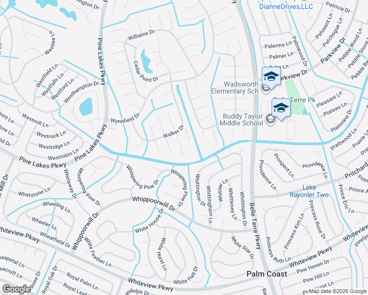 map of restaurants, bars, coffee shops, grocery stores, and more near 12 Walt Place in Palm Coast