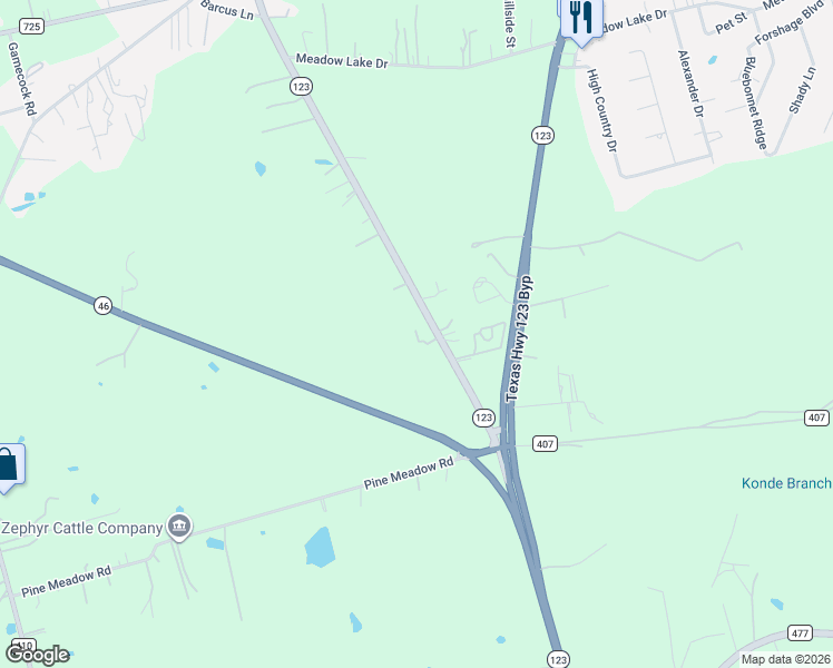 map of restaurants, bars, coffee shops, grocery stores, and more near 10210 Texas 123 in Seguin