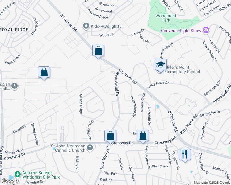 map of restaurants, bars, coffee shops, grocery stores, and more near 9603 Bay View in San Antonio