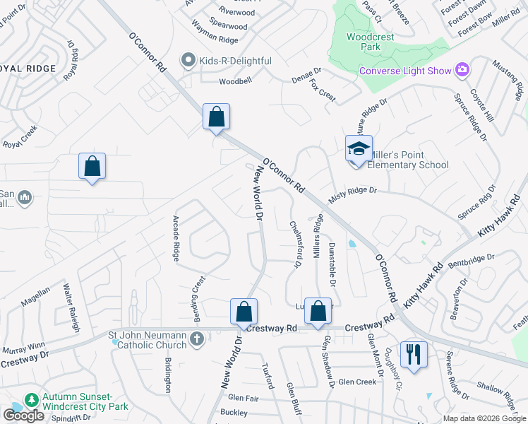 map of restaurants, bars, coffee shops, grocery stores, and more near 9603 Bay View in San Antonio
