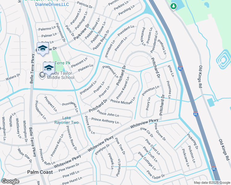 map of restaurants, bars, coffee shops, grocery stores, and more near 83 Pritchard Drive in Palm Coast