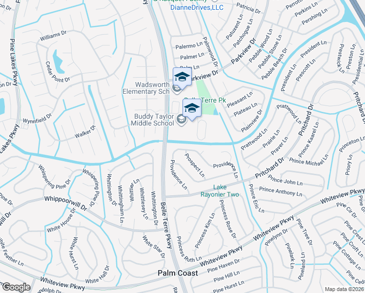 map of restaurants, bars, coffee shops, grocery stores, and more near 2A Prospect Lane in Palm Coast