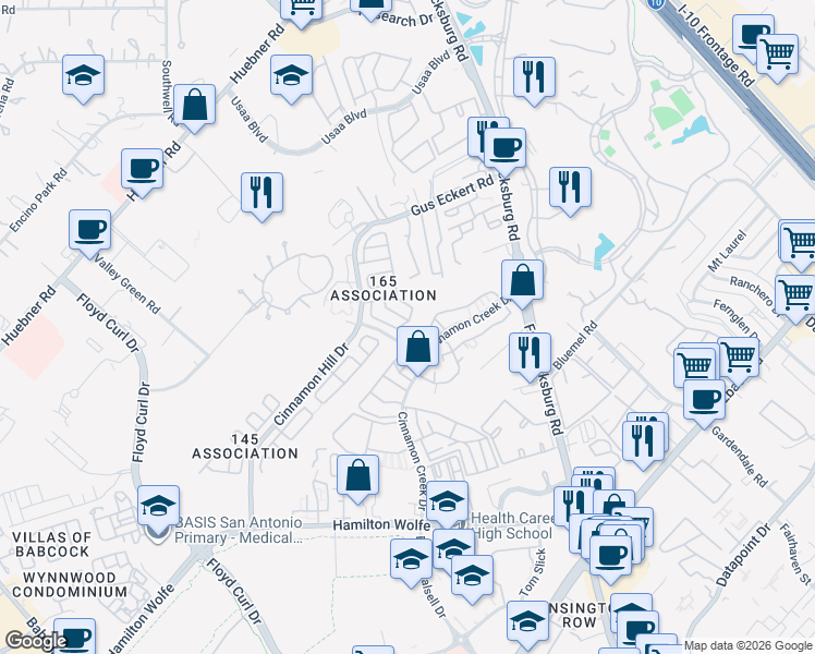 map of restaurants, bars, coffee shops, grocery stores, and more near 9101 Dartbrook Drive in San Antonio