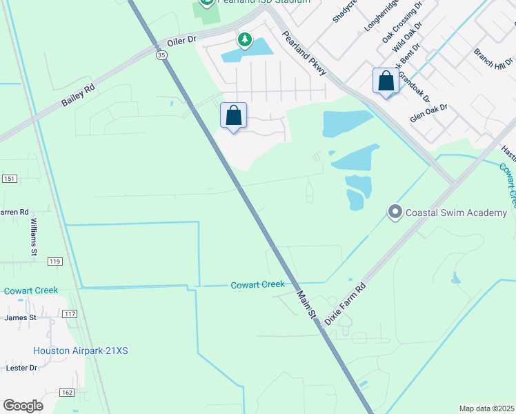 map of restaurants, bars, coffee shops, grocery stores, and more near 17119 Texas 35 in Pearland