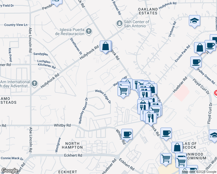 map of restaurants, bars, coffee shops, grocery stores, and more near 8742 Welles Park in San Antonio