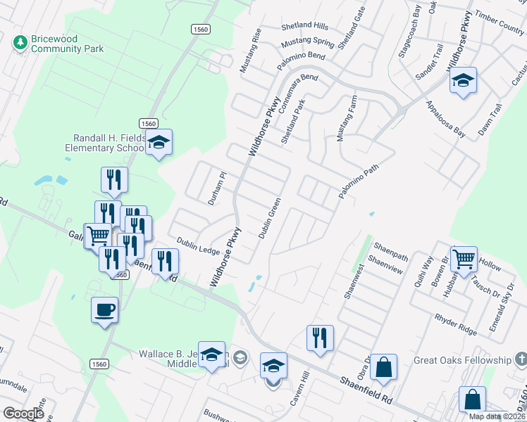 map of restaurants, bars, coffee shops, grocery stores, and more near 9306 Dublin Green in San Antonio
