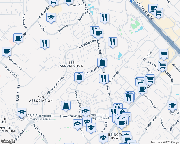 map of restaurants, bars, coffee shops, grocery stores, and more near 9109 Dartbrook Drive in San Antonio