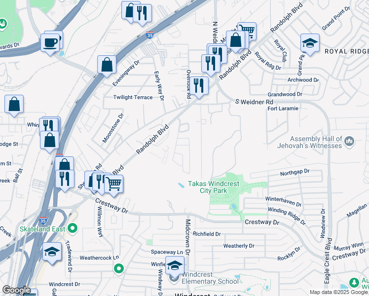 map of restaurants, bars, coffee shops, grocery stores, and more near 18 Beacon Oak in San Antonio