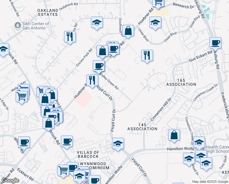 map of restaurants, bars, coffee shops, grocery stores, and more near 9000 Floyd Curl Drive in San Antonio
