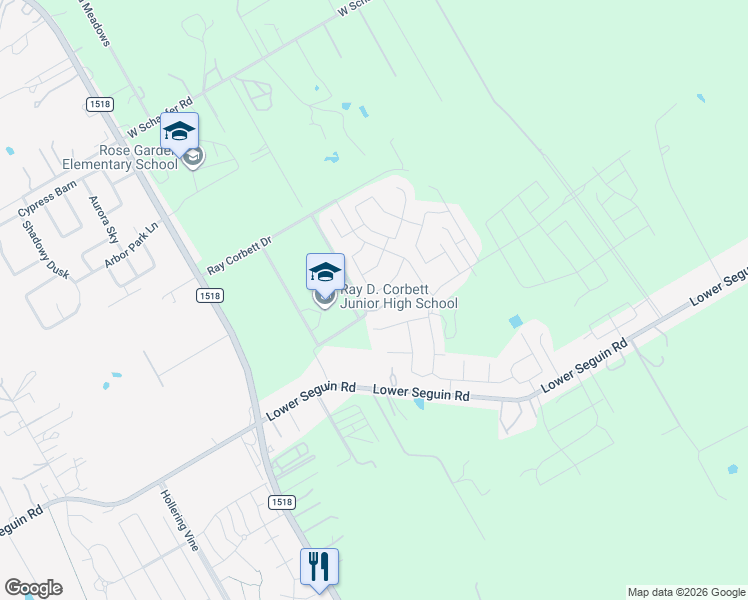 map of restaurants, bars, coffee shops, grocery stores, and more near 12218 Bening Valley in Schertz