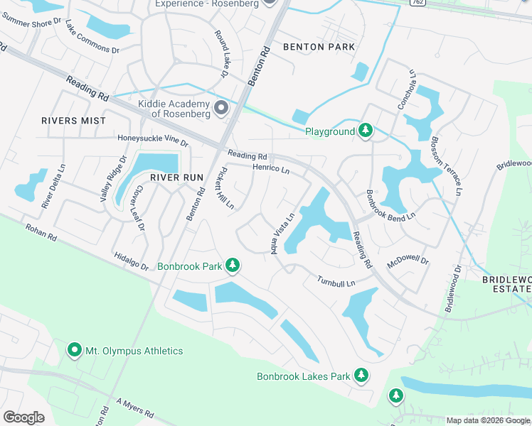 map of restaurants, bars, coffee shops, grocery stores, and more near 8810 Rocky Knoll Lane in Rosenberg