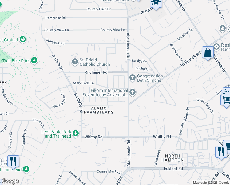 map of restaurants, bars, coffee shops, grocery stores, and more near 9303 Tifton Drive in San Antonio