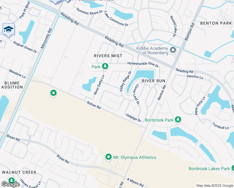 map of restaurants, bars, coffee shops, grocery stores, and more near 906 Messina Lane in Rosenberg
