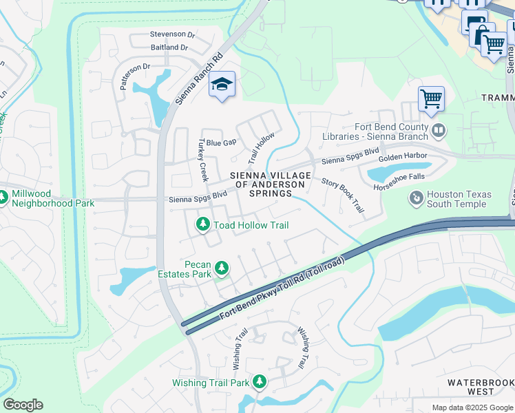 map of restaurants, bars, coffee shops, grocery stores, and more near 7619 Chalk Hill in Missouri City