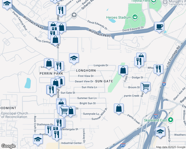 map of restaurants, bars, coffee shops, grocery stores, and more near 4426 Clearspring Drive in San Antonio