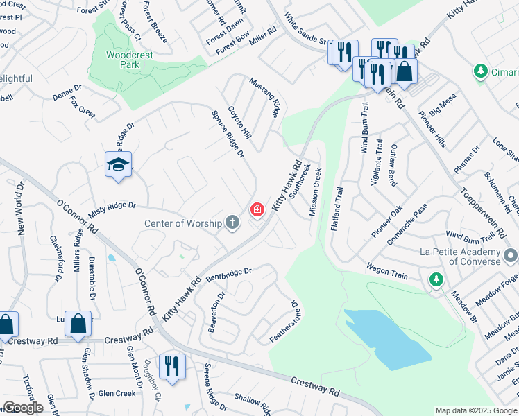map of restaurants, bars, coffee shops, grocery stores, and more near 10011 Vasso View in Converse