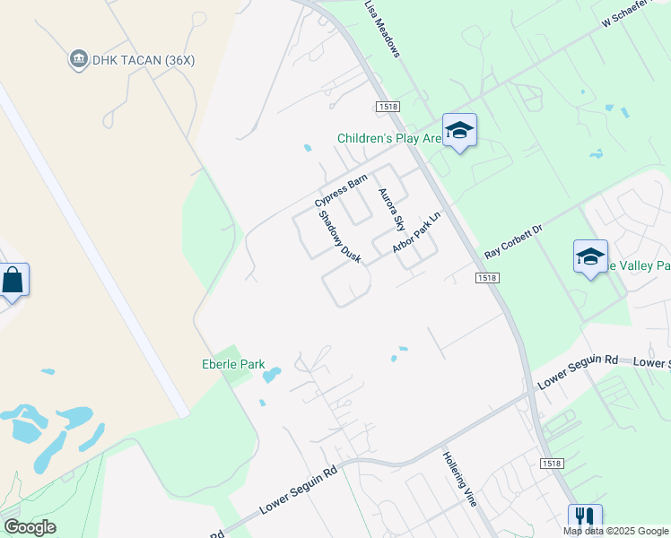 map of restaurants, bars, coffee shops, grocery stores, and more near Holly Forest in Schertz
