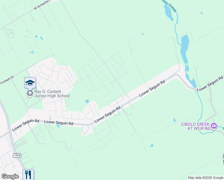 map of restaurants, bars, coffee shops, grocery stores, and more near 13011 Lower Seguin Road in Schertz