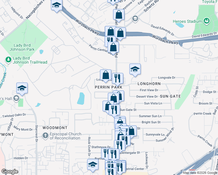 map of restaurants, bars, coffee shops, grocery stores, and more near 4142 Clearspring Drive in San Antonio