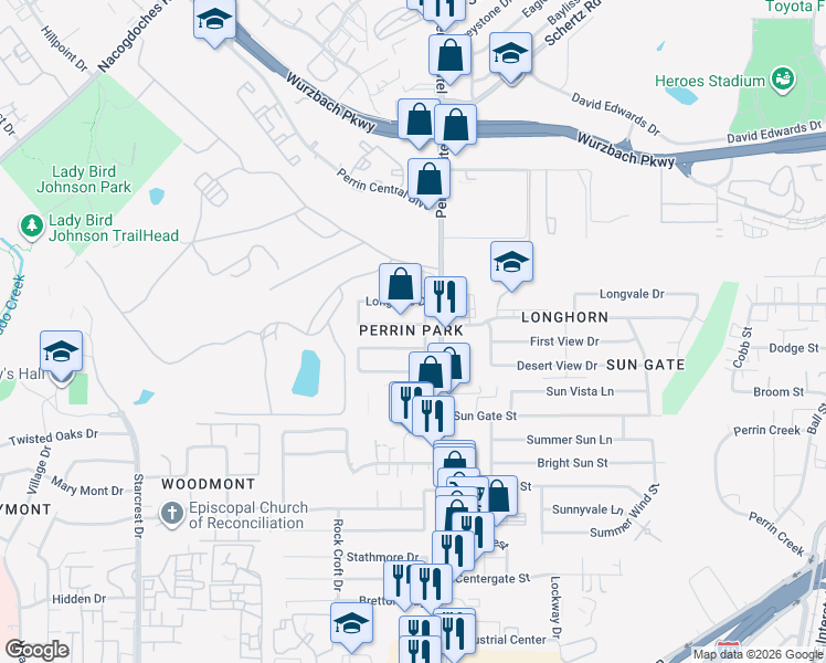 map of restaurants, bars, coffee shops, grocery stores, and more near 4142 Clearspring Drive in San Antonio