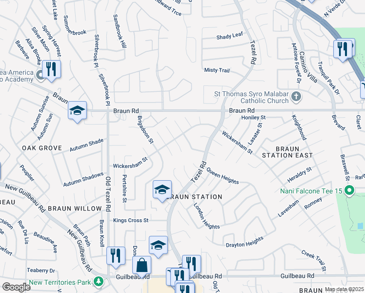 map of restaurants, bars, coffee shops, grocery stores, and more near 9210 Wickheather Street in San Antonio