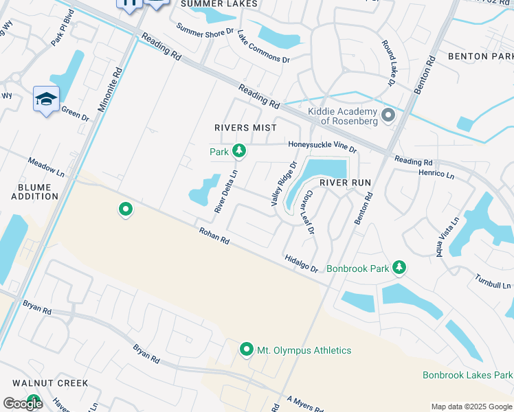 map of restaurants, bars, coffee shops, grocery stores, and more near 906 Messina Lane in Rosenberg