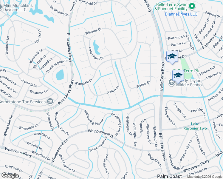 map of restaurants, bars, coffee shops, grocery stores, and more near 1 Walter Place in Palm Coast