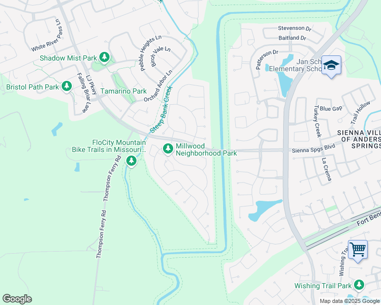 map of restaurants, bars, coffee shops, grocery stores, and more near Sotoria Lane in Sugar Land