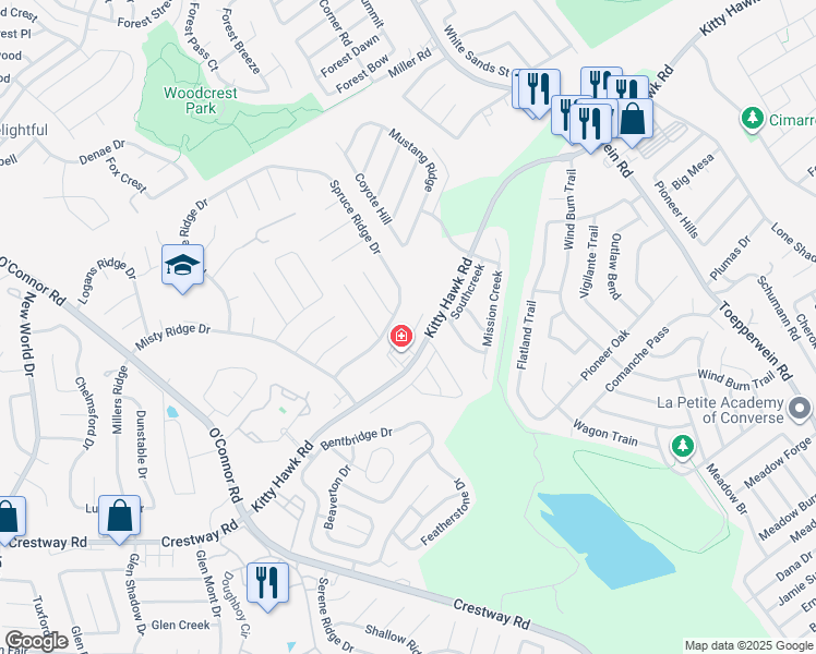 map of restaurants, bars, coffee shops, grocery stores, and more near 10011 Vasso View in Converse