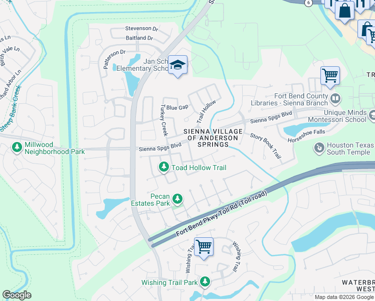 map of restaurants, bars, coffee shops, grocery stores, and more near 5826 Sonoma Ridge in Missouri City