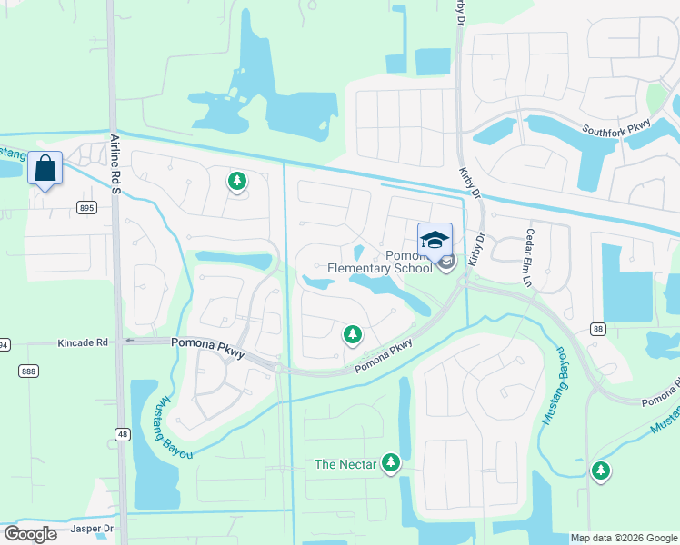 map of restaurants, bars, coffee shops, grocery stores, and more near 2328 Ridgewood Manor Court in Manvel