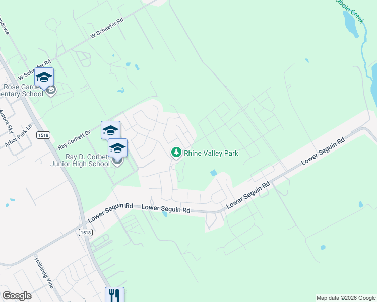 map of restaurants, bars, coffee shops, grocery stores, and more near 10311 Alsatian Way in Schertz