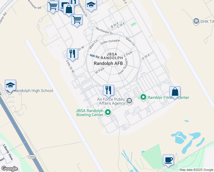 map of restaurants, bars, coffee shops, grocery stores, and more near 62-72 Main Circle in Universal City