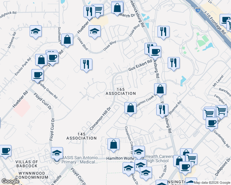 map of restaurants, bars, coffee shops, grocery stores, and more near 5019 Kenton Harbor in San Antonio