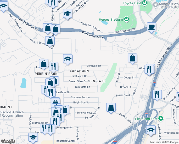 map of restaurants, bars, coffee shops, grocery stores, and more near 4426 Clearspring Drive in San Antonio