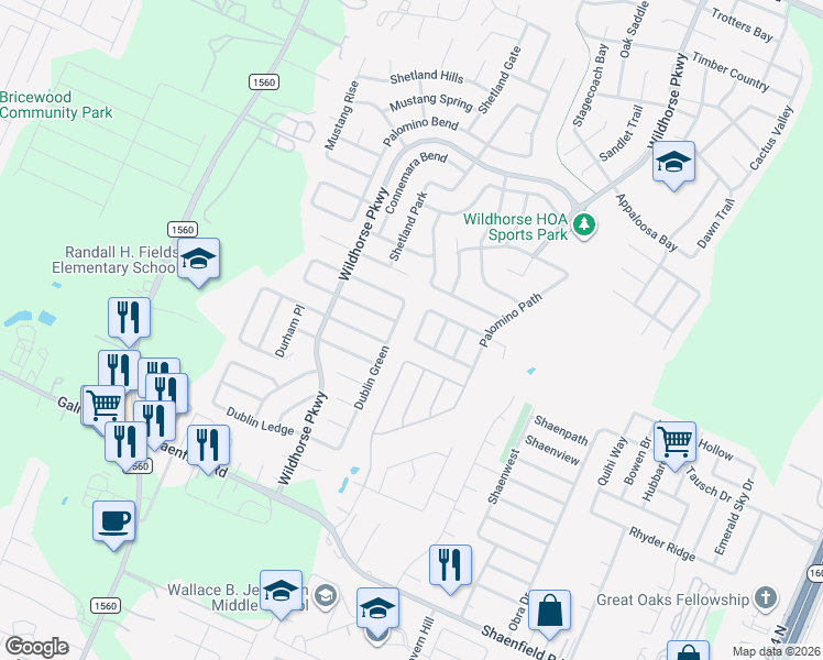map of restaurants, bars, coffee shops, grocery stores, and more near 9515 Gold Stage Road in San Antonio