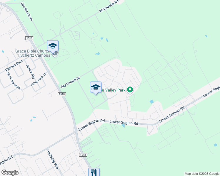 map of restaurants, bars, coffee shops, grocery stores, and more near 12218 Bening Valley in Schertz