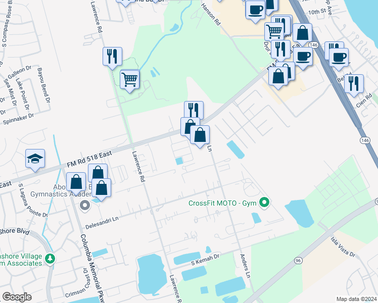 map of restaurants, bars, coffee shops, grocery stores, and more near 2033 Kemah Village Drive in Kemah