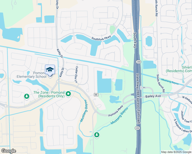map of restaurants, bars, coffee shops, grocery stores, and more near Cottonwood Creek Lane in Manvel