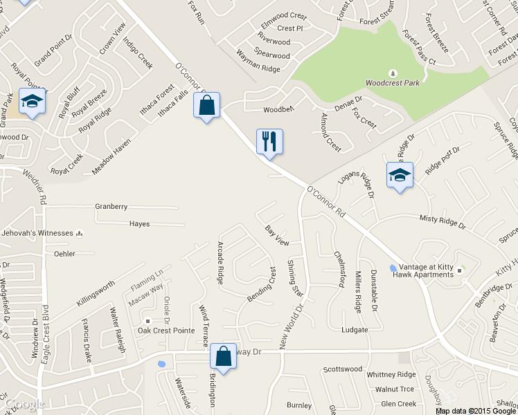 map of restaurants, bars, coffee shops, grocery stores, and more near 6711 Carters Bluff in San Antonio