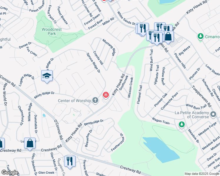 map of restaurants, bars, coffee shops, grocery stores, and more near 10023 Vasso View in Converse